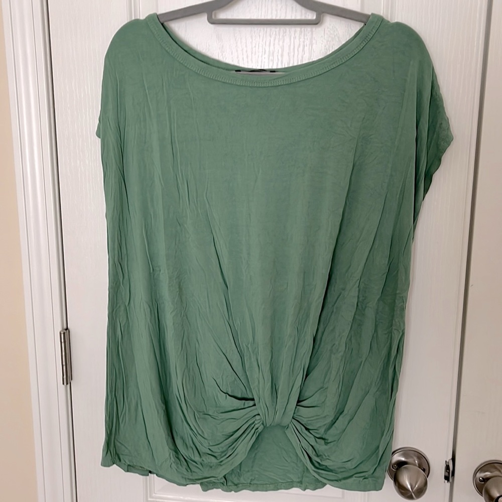 Knot front sage green top with dolman sleeve